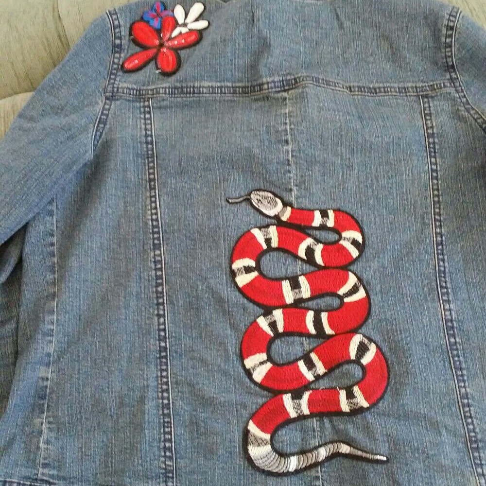 Autreton Denim Jacket with Snake & Flower-M